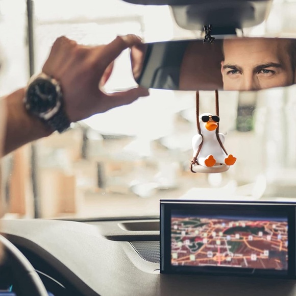 NEW| Adorable Unique Swinging White Duck With Sunglasses Car Hanging Pendant - Picture 6 of 9